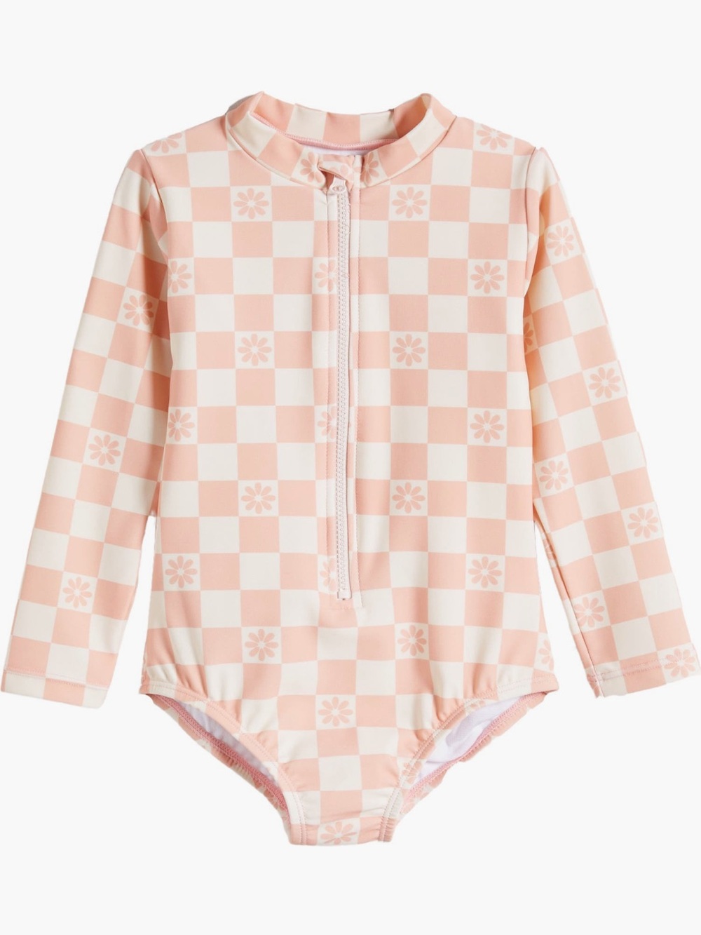 TINY TRIBE Daisy Checkered Long Sleeve One Piece Rash-guard Swimsuit